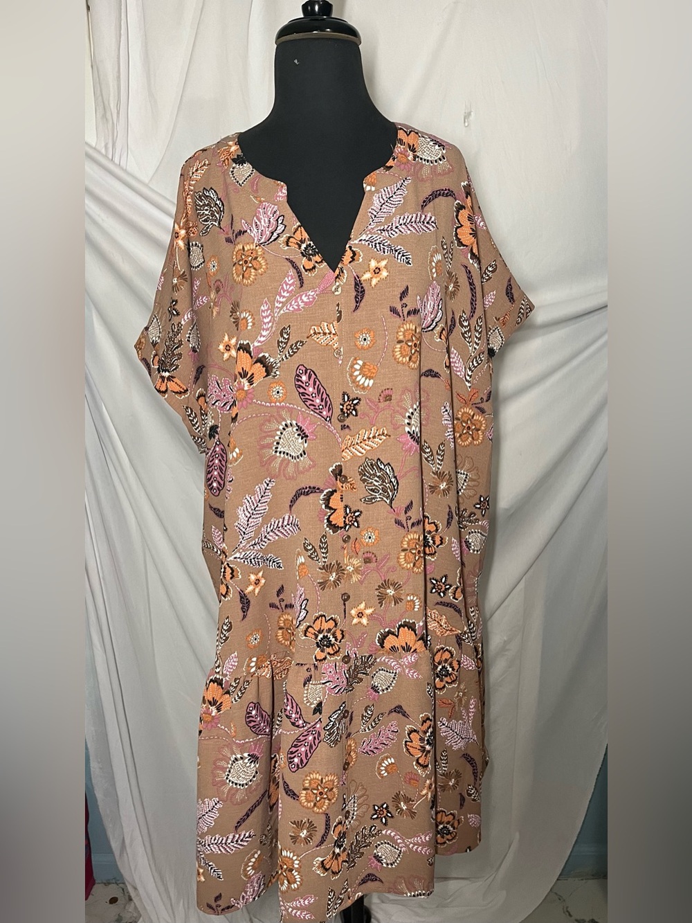 Fred David Pink & Orange Floral Midi Dress